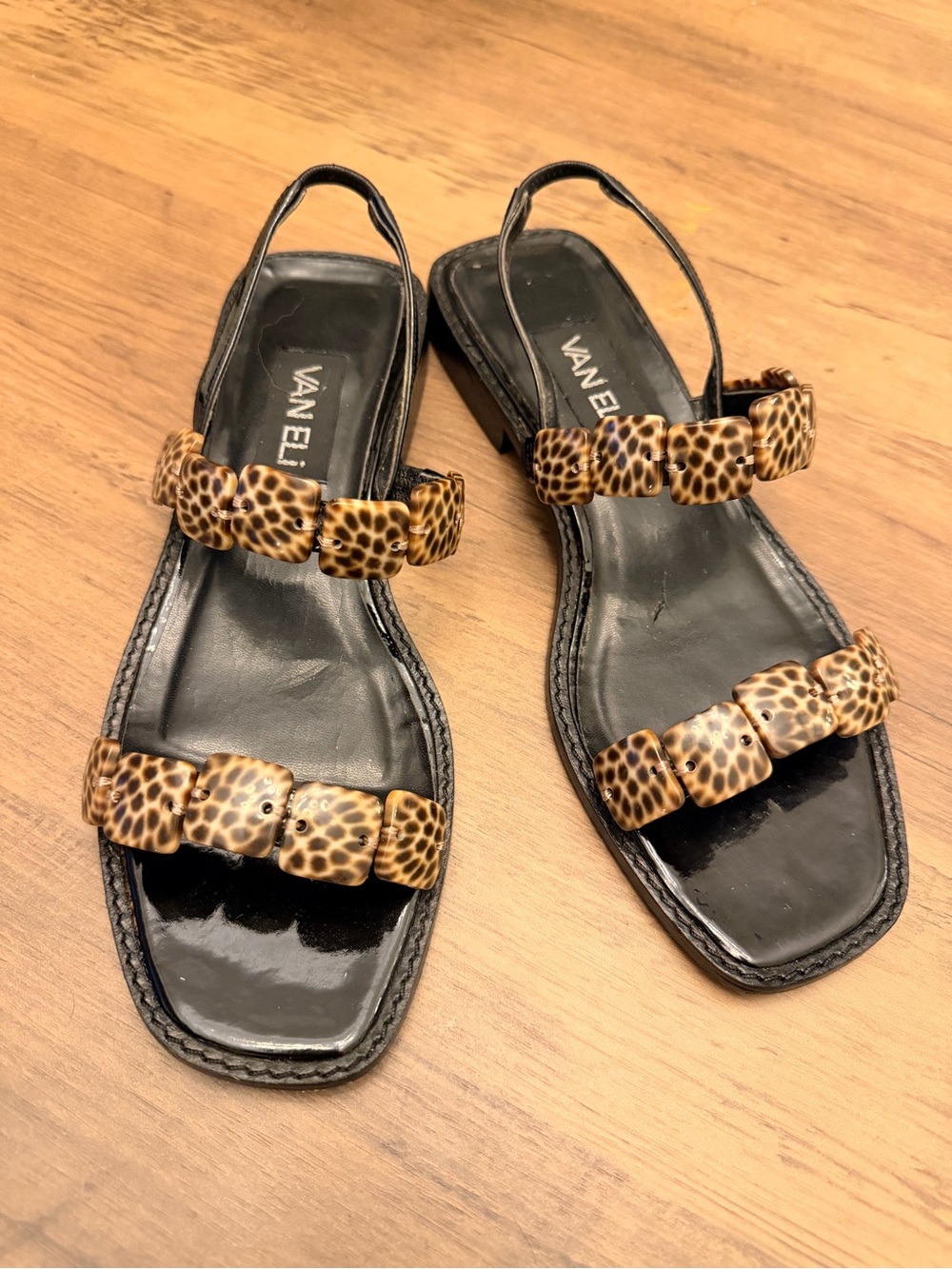 Vaneli 8.5 S Leopard Tortoise Slingback Sandals Leather Y2K Vintage